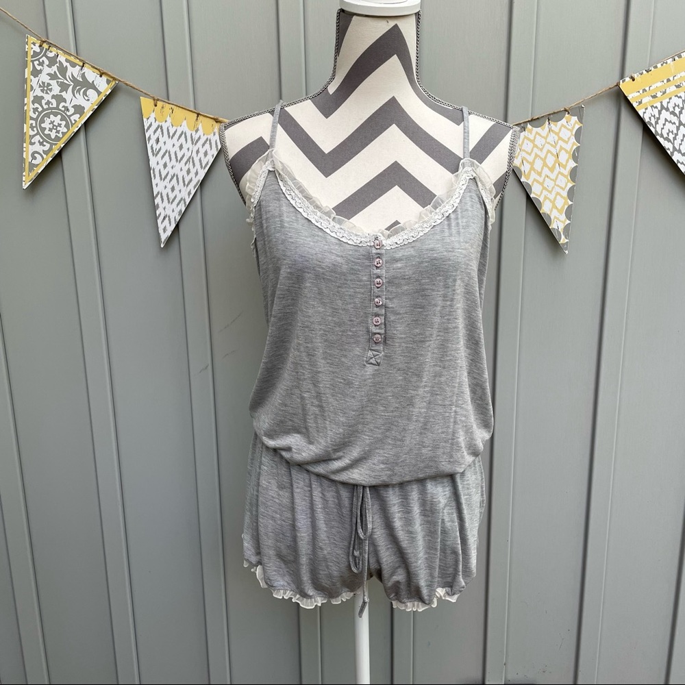 Victoria’s Secret Soft Modal Gray Romper White Lace Trim